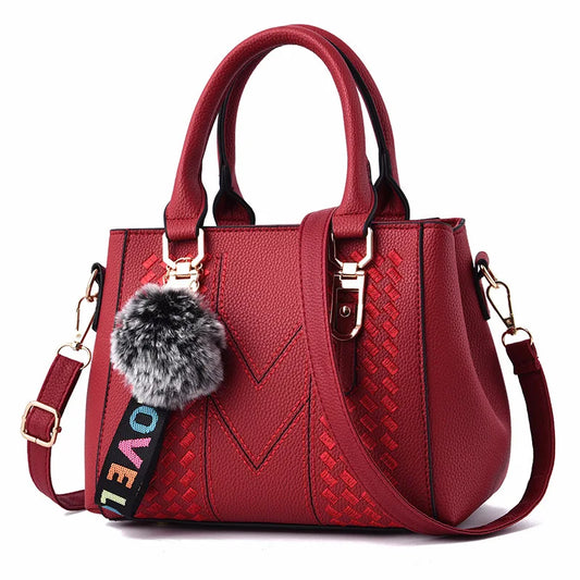 Embroidery Messenger Bags Women Leather Handbags Bags for Women Sac a Main Ladies hair ball Hand Bag